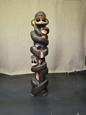 Hand Carved 14" Monkey Totem Pole